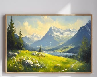 Mountain Painting Landscape Print Printable Wall Art Home Decor Wildflower Wall Art Landscape Art Mountain Wall Art Digital Download