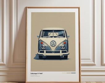 Pôster retrô com estampa de van, ideia de decoração para quarto, estilo vanlife, presente de aniversário para o pai (download digital)