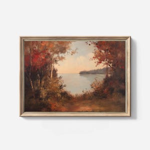 Herbst Landschaft Ölgemälde Druck: See Kunst, Erntedank Dekor (Digitaler Download)