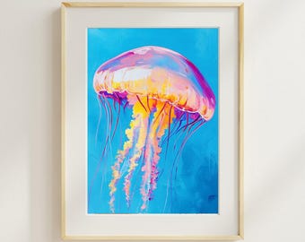 Medusas con estampado marino: Decoración de playa, arte náutico para pared (descarga digital)