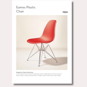 Eames Plastic Chair Poster Mid Century Modern Digital Art Charles & Ray Eames Print Minimalist Wall Decor Designer Chair Illustration