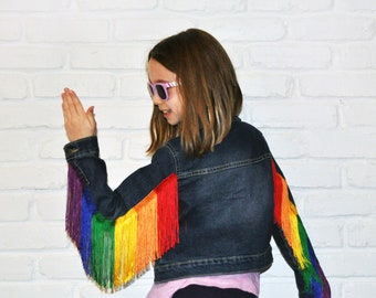 Rainbow Fringe Denim Jacket - Kids