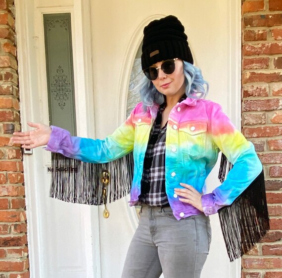 Rainbow fringe jacket sale