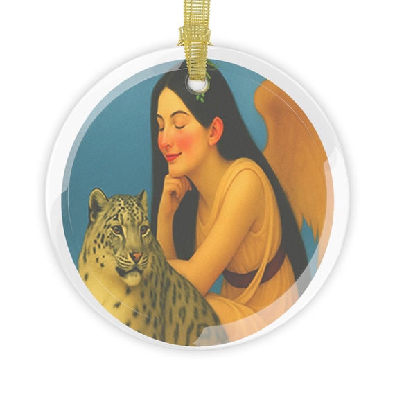 Friendship Glass Ornament: Angel and Leopard, Holiday Decor