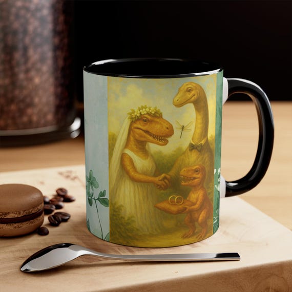 Dinosaur Love Mug: Two-Tone Ceramic Coffee Cup, 11oz/15oz