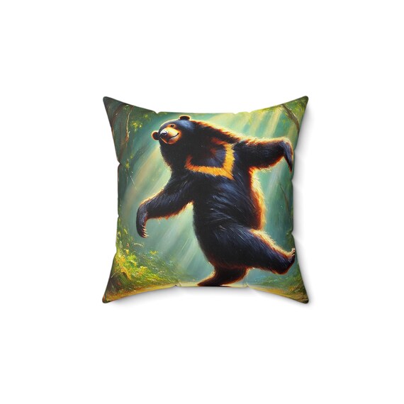 Dancing Bear Faux Suede Square Pillow: Double-Sided Print