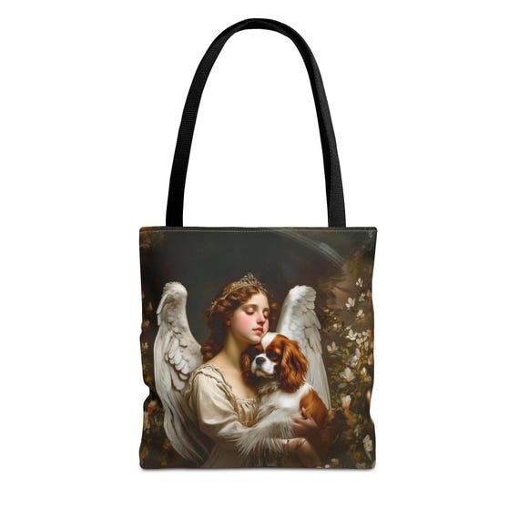 Victorian Angel Holding Cavalier King Charles Spaniel Tote Bag