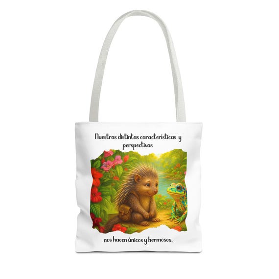 Whimsical Hedgehog & Frog Tote Bag - Unique Polyester Shopping Bag