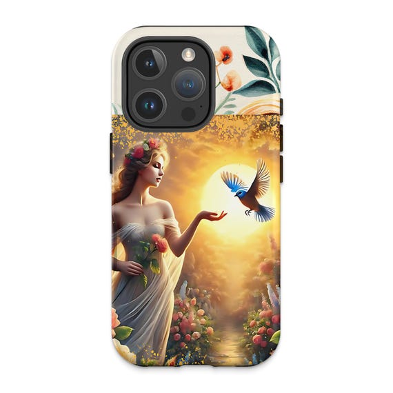 Sunset Goddess iPhone 16 Pro Case: Floral Art Protective Phone Accessory