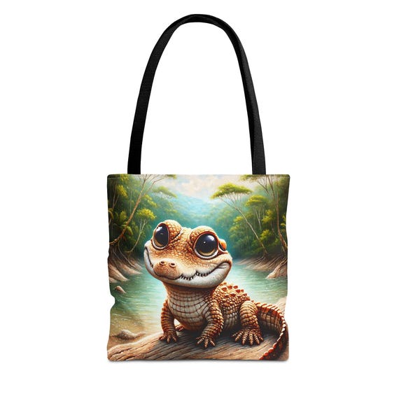 Cartoon Crocodile Tote Bag, Designer Polyester Carryall
