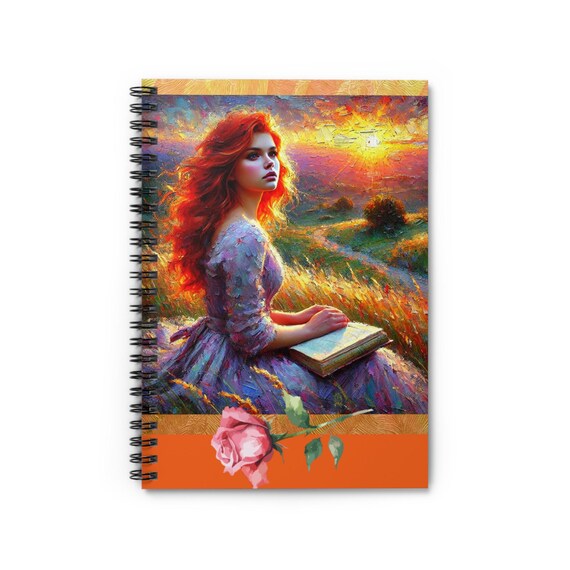 Redhead Maiden with Book Spiral Notebook | Ruled Line