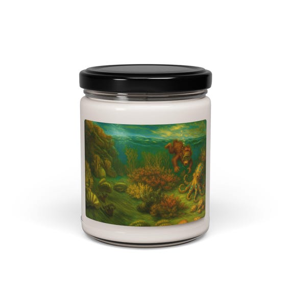 Ocean Scene Soy Candle: Cinnamon Vanilla Scent, Reusable Glass