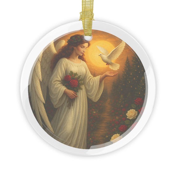 Angel with Dove Glass Ornament - Religious Christmas Tree Decoration