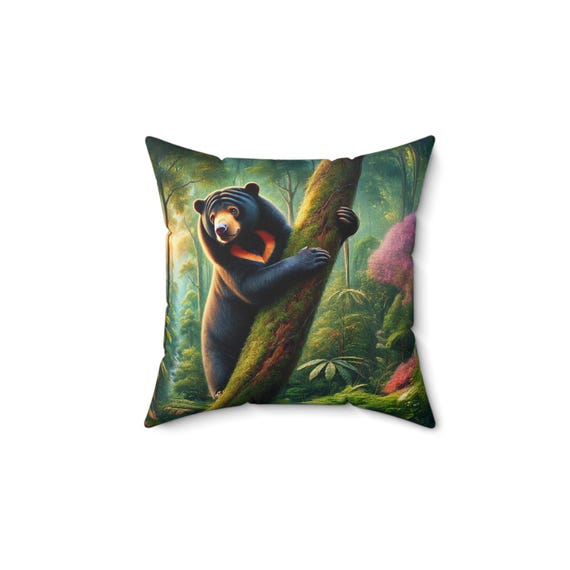 Sun Bear Faux Suede Square Pillow: Double-Sided Print