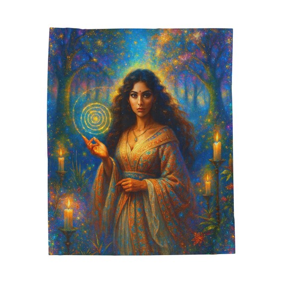 Wizard Woman Velveteen Plush Blanket: Fantasy Bedroom Decor