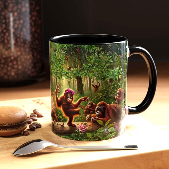 Accent Coffee Mug: Orangutan Design, Glossy Ceramic (11oz, 15oz)