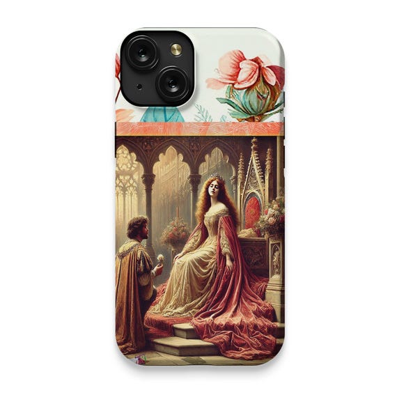 Medieval Queen and Knight iPhone 15 Plus Case: Vintage Royalty Art