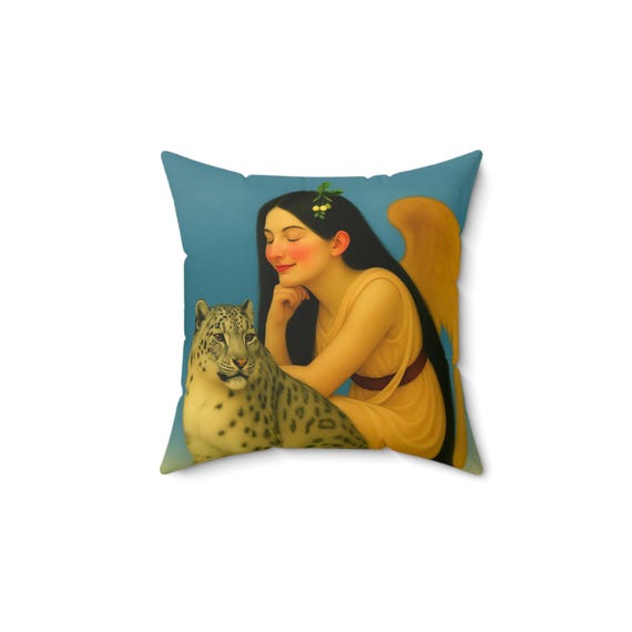 Best Friends Faux Suede Pillow, Cozy Home Decor, Pet Lover Gift, Antique Art Decor, Angelic Dog Cushion