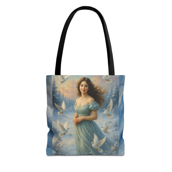 Woman with Doves Polyester Tote Bag