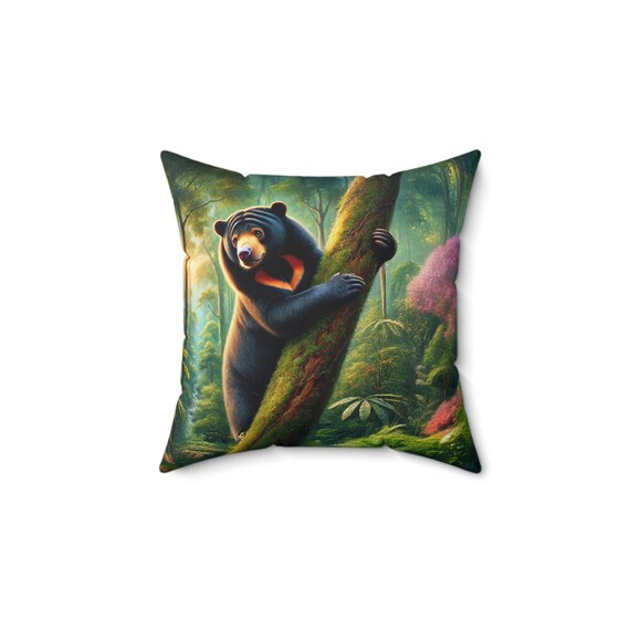 Sun Bear Faux Suede Square Pillow: Double-Sided Print