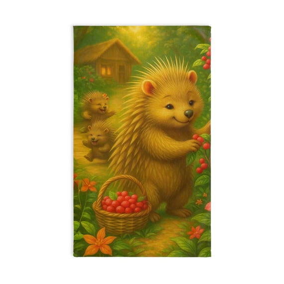 Hand Towel, Cute Porcupine Design, Animal Lover Gift, Kitchen Decor, Bathroom Towel, Tea Towel