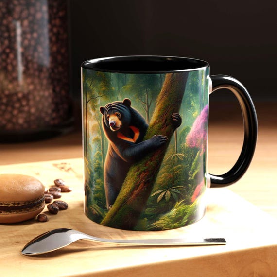 Accent Coffee Mug: Sun Bear Design, Glossy Ceramic (11oz, 15oz)