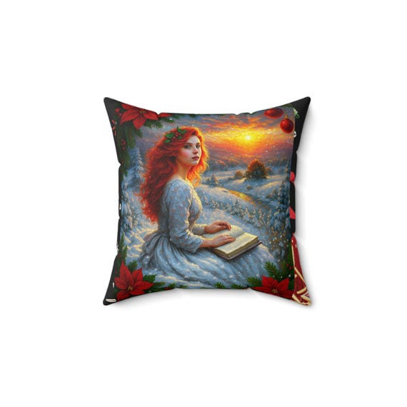 Winter Scene Faux Suede Pillow, Boho Decor Accent