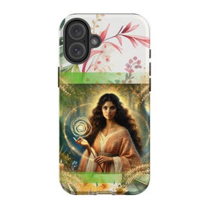 Custodia per iPhone 16+, cover per telefono con arte fantasy, custodia protettiva per iPhone 16+ con donna mistica, design astratto unico, colori vivaci