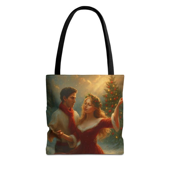Victorian Couple Dancing Tote Bag | Christmas Roses Holiday Tote