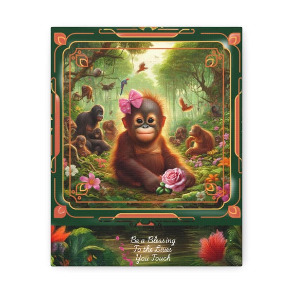Jungle Baby Orangutan Stretched Canvas Print: Indoor Wall Art