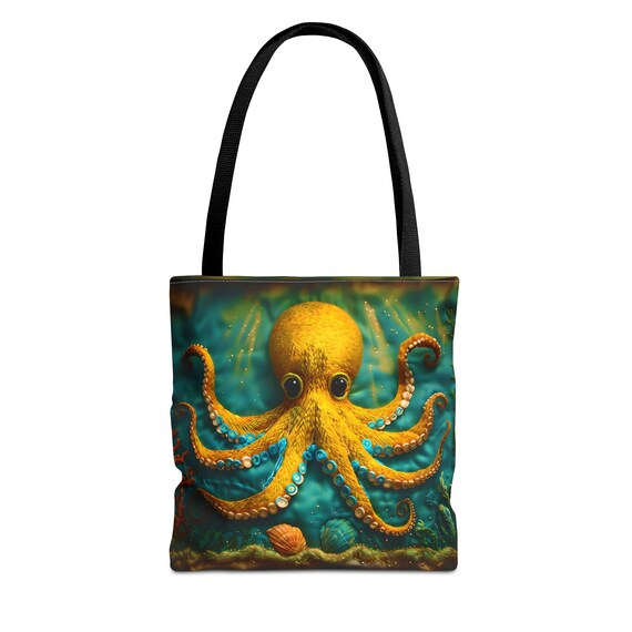 Embroidered Octopus Underwater Wonderland Tote Bag - Ocean Life Beach Bag