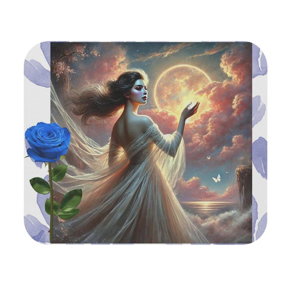 Moonlit Goddess Mouse Pad | Fantasy Woman Art, Dreamy Night Sky