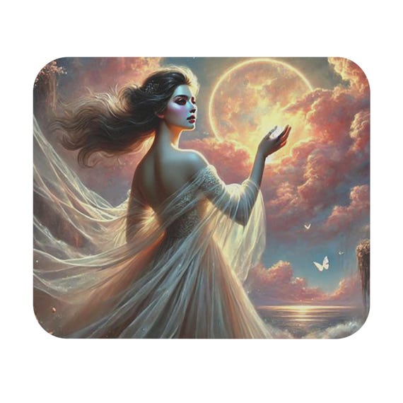 Moon Goddess illustration Mouse Pad | ethereal woman, celestial moon, fantasy art