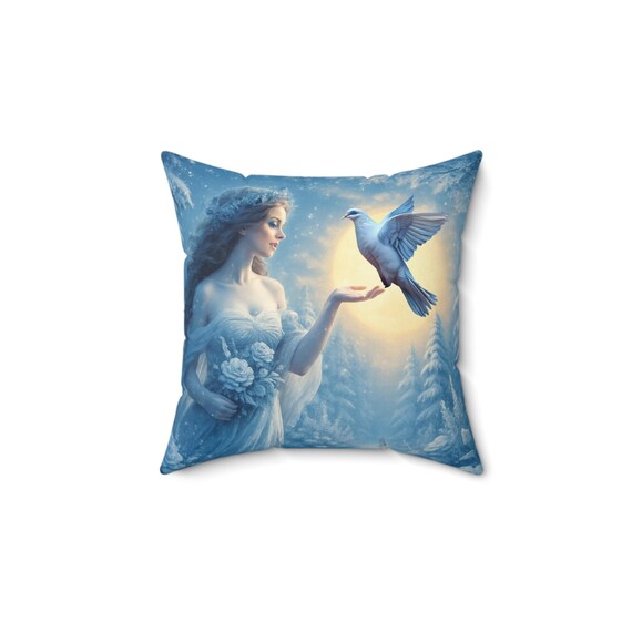 Dreamy Bird Art Faux Suede Pillow, Boho Living Room Decor