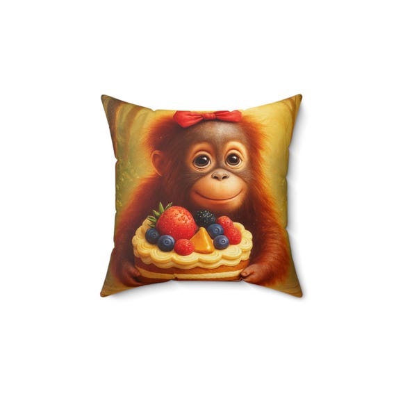 Orangutan Christmas Pillow, Faux Suede Throw Cushion, Boho Decor