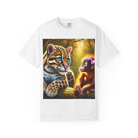 Unisex Garment-Dyed T-shirt: Ocelot & Monkey Graphic