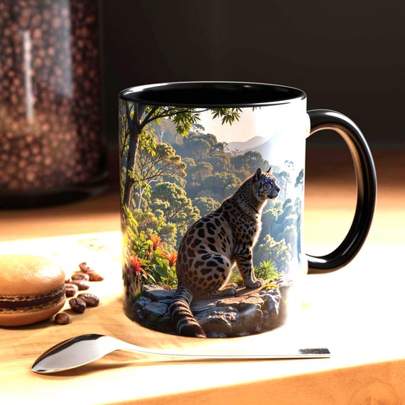 Leopard Accent Coffee Mug: Glossy Ceramic, Color Interior (11oz, 15oz)
