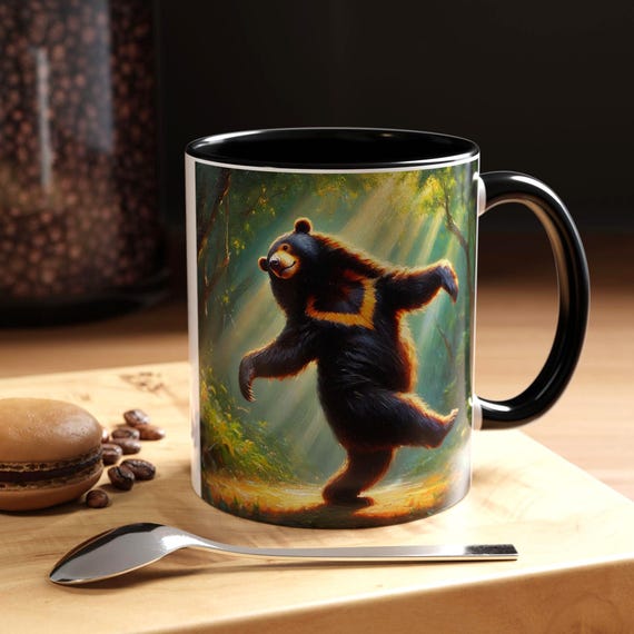Accent Coffee Mug: Dancing Bear Design, Glossy Ceramic (11oz, 15oz)