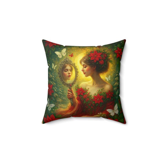 Floral Faux Suede Square Pillow, Boho Home Decor