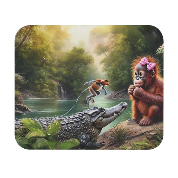 Orangutan with Bow Mouse Pad | Jungle Animals, Crocodile & Monkey Scene