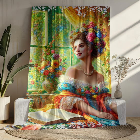 Velveteen Floral Blanket: Vintage Art Inspired Throw