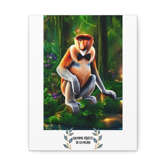 Proboscis Monkey Stretched Canvas Print: Whimsical Animal Art