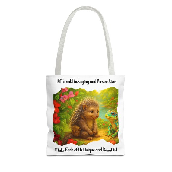 Whimsical Floral & Animal Tote Bag, Eco-Friendly Shopping Bag, Cute Hedgehog Design, Perfect Gift for Nature Lovers, Side Charms Bag