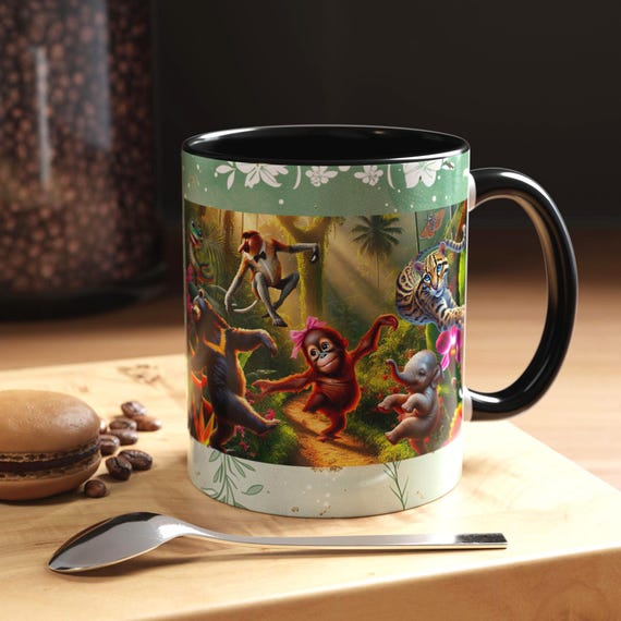 Jungle Animals Accent Coffee Mug: Colorful Ceramic Mug (11oz, 15oz)