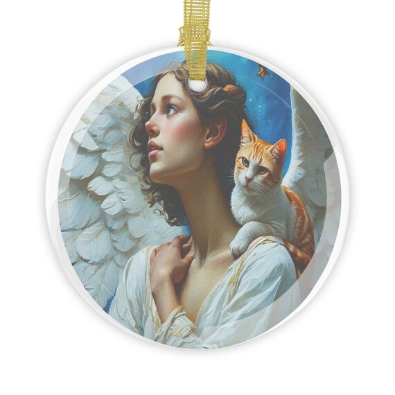 Glass Ornaments, Best Friends Angel and Feline Ornament, Holiday Decor, Christmas Ornament, Friendship Gift, Cat Lover Gift, Angel Figurine,