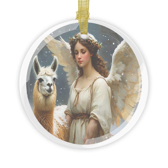 Angel with Lama Glass Ornament: Christmas Holiday Decor