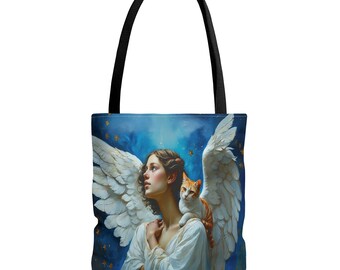 Torba typu tote z anielskim kotem: wydruk artystyczny w stylu boho
