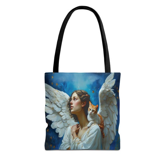 Angelic Cat Tote Bag: Bohemian Style Art Print