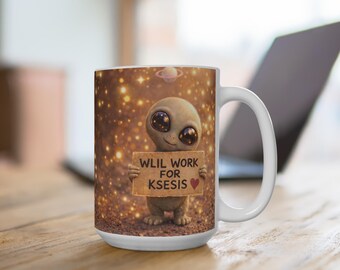 Alien bietet Küsse an Becher | Niedliche Außerirdische Liebe Illustration
