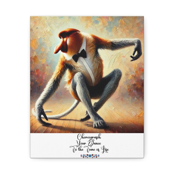 Dancing Monkey Stretched Canvas Print: Humorous Animal Art